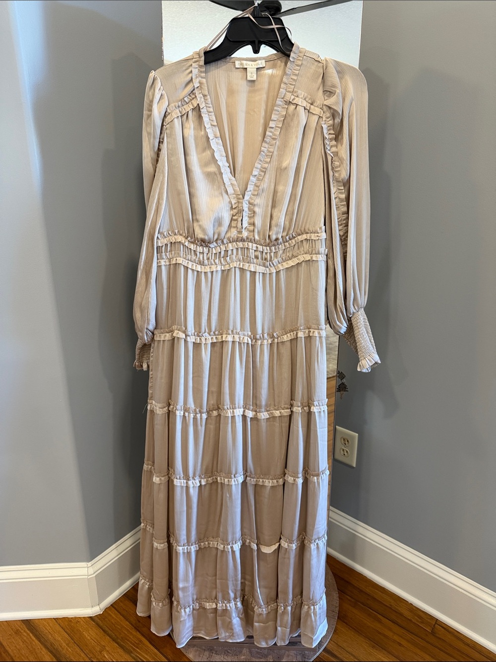Chelsea & Violet Taupe Tiered V-Neck Maxi Dress